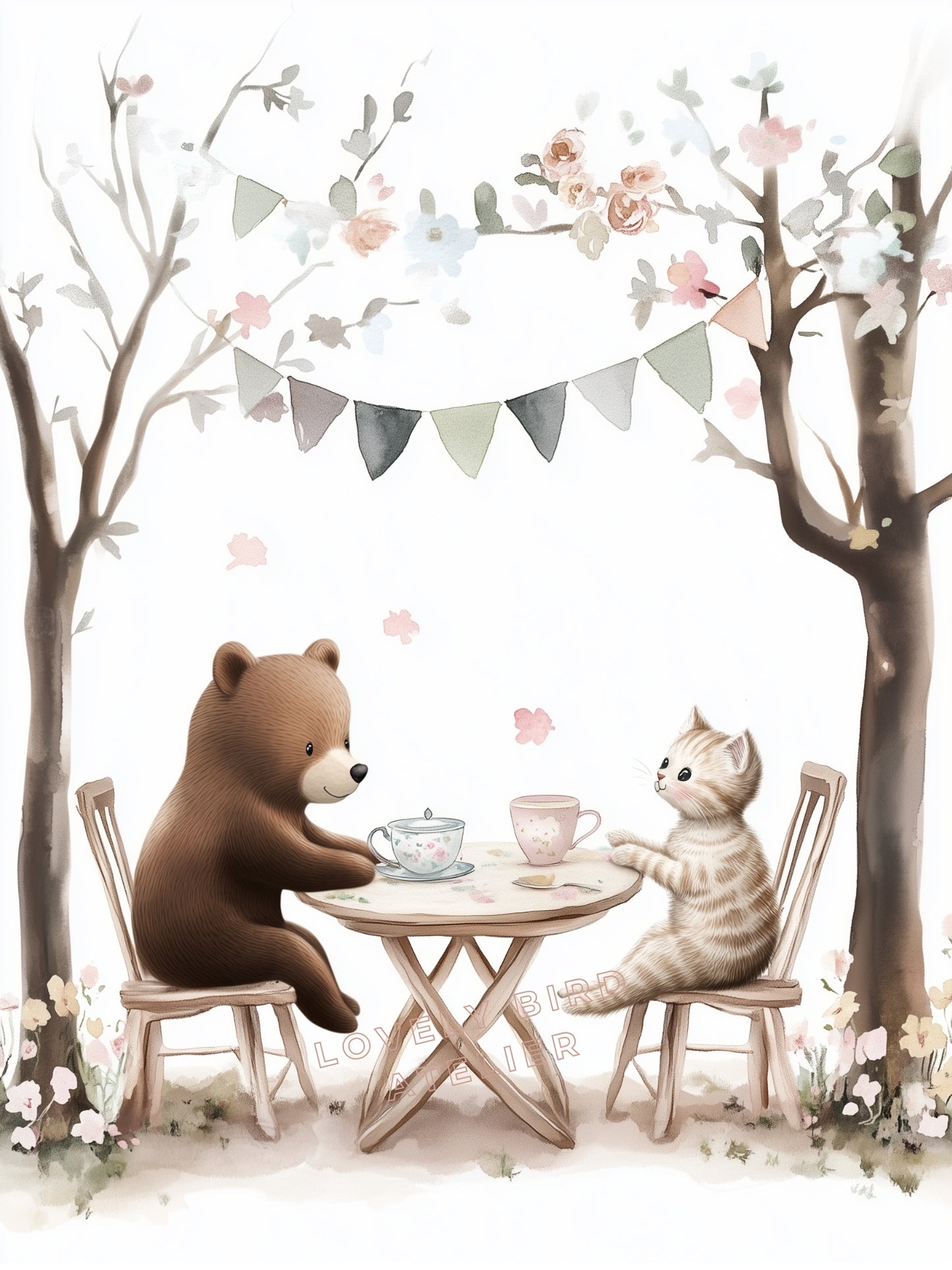 Affiche Ours & Chaton Tea Time