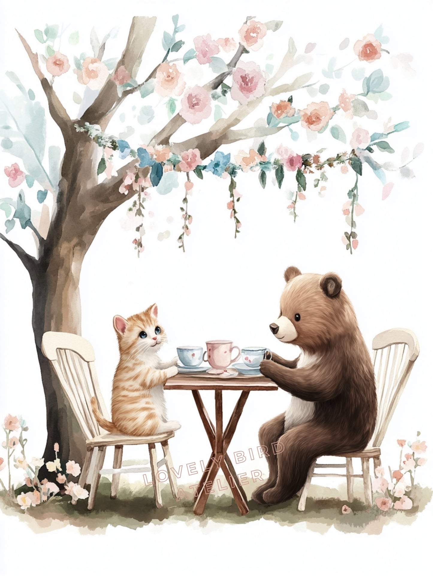 Affiche Ours & Chat Tea Time