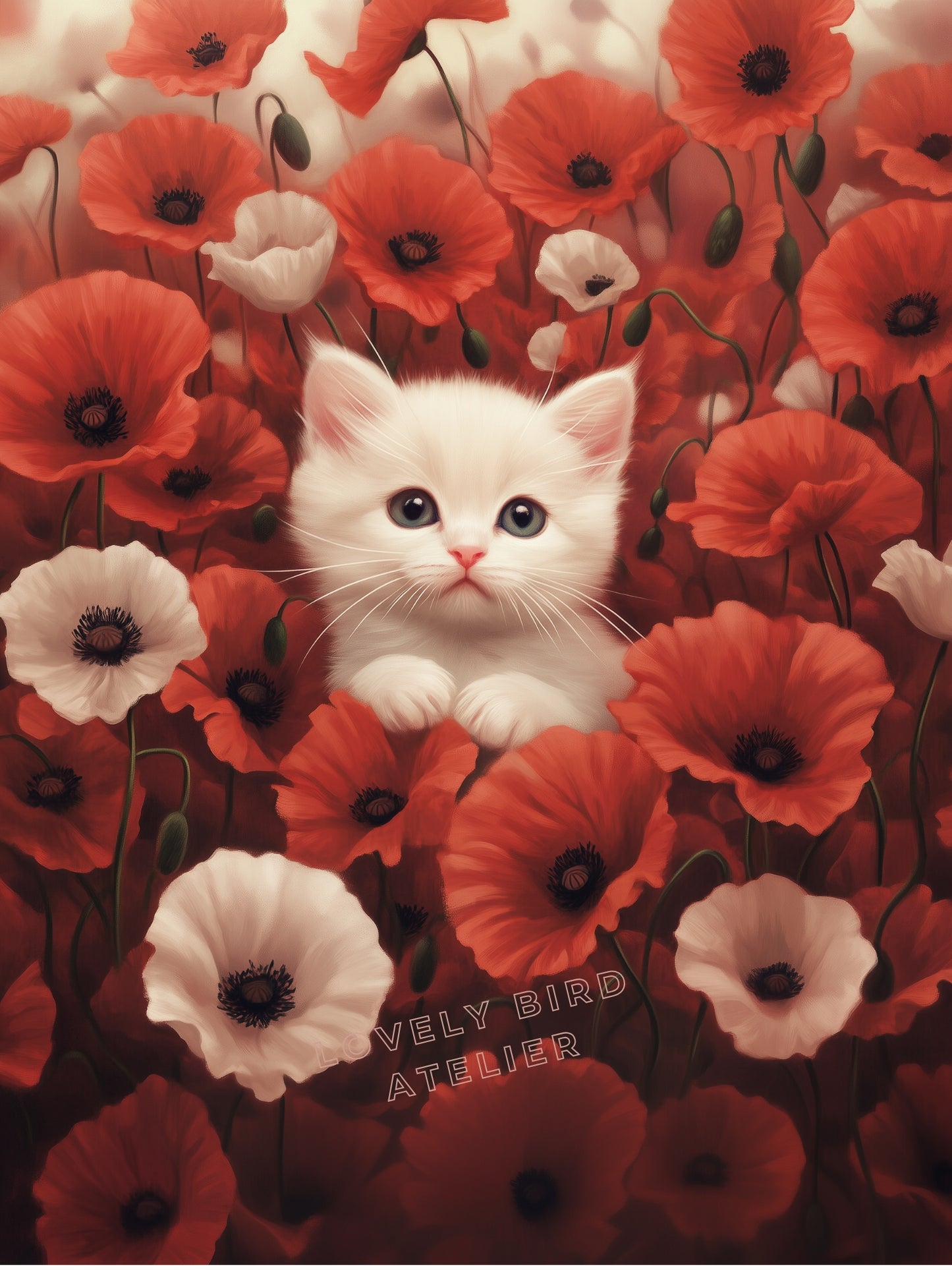 Affiche Chat &  Coquelicots