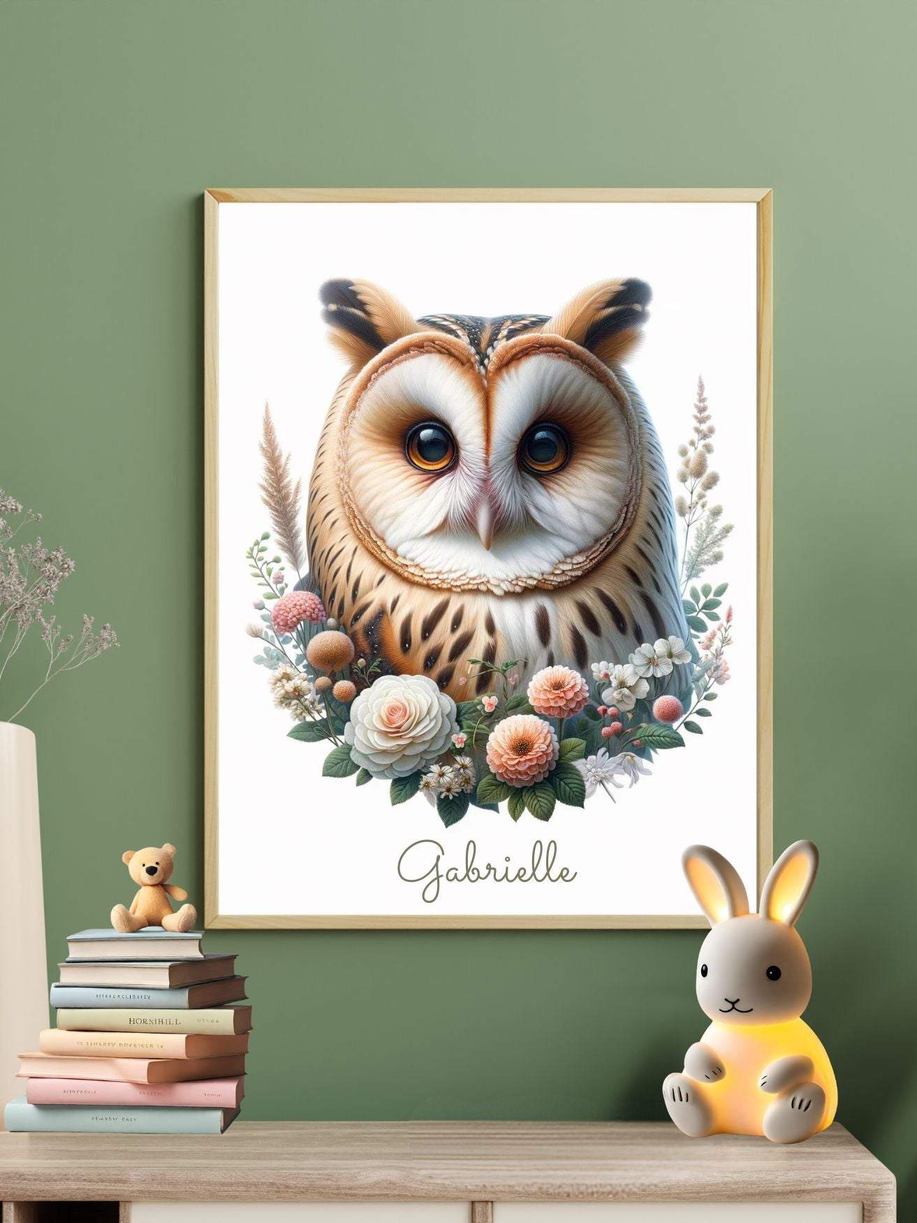 Tableau Hibou  & Fleurs