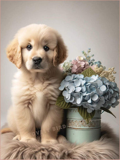 Affiche Chiot & Fleurs Séchées