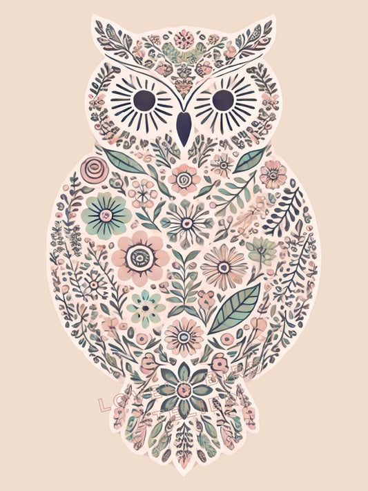 Affiche Hibou & Motifs Beiges