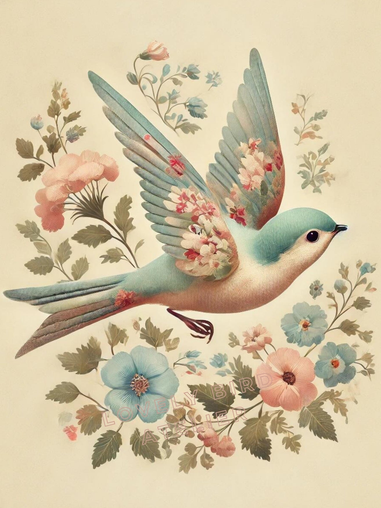 Affiche Oiseau & Motifs Vintage