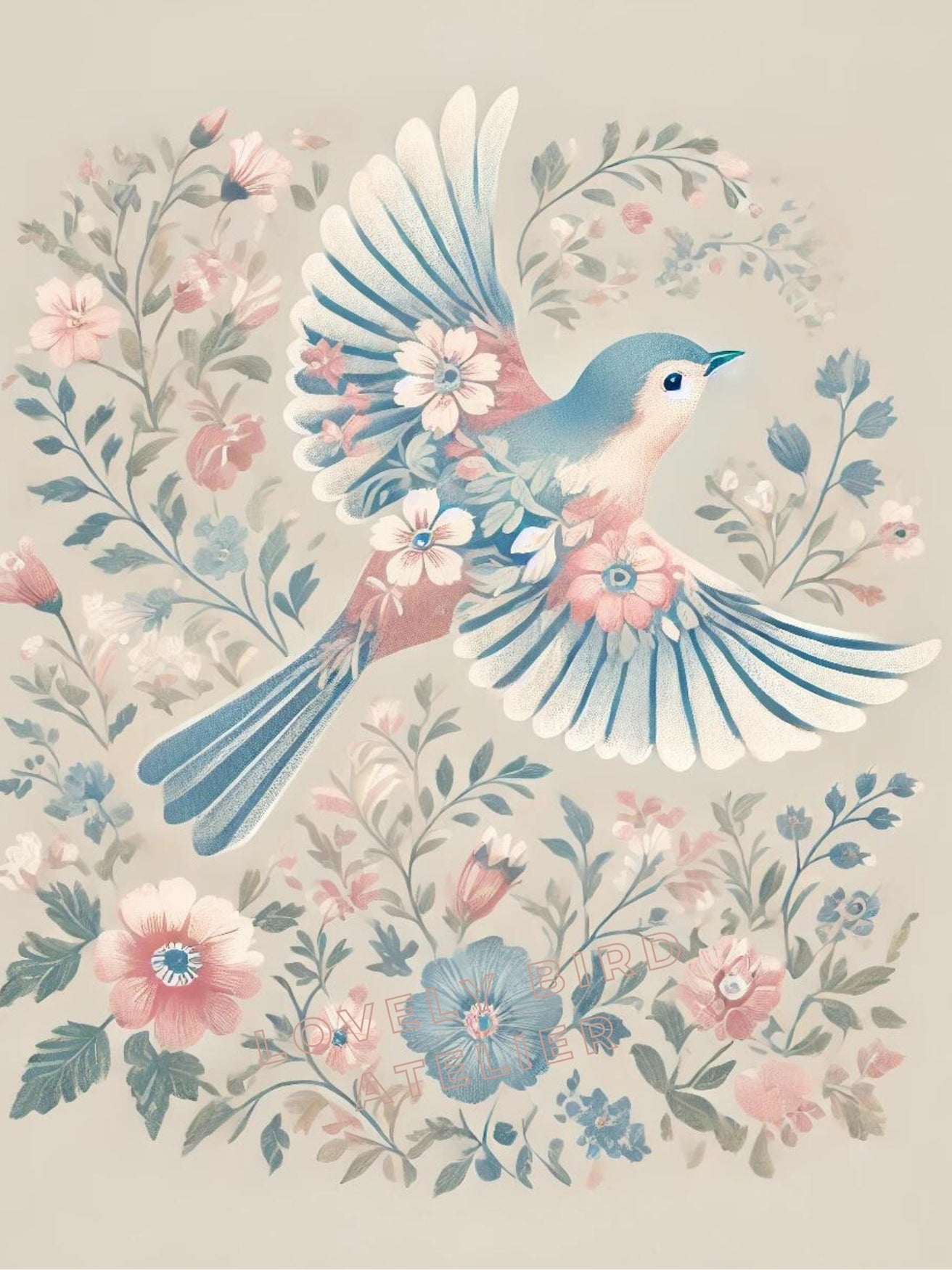 Affiche Oiseau & Motifs Pastel