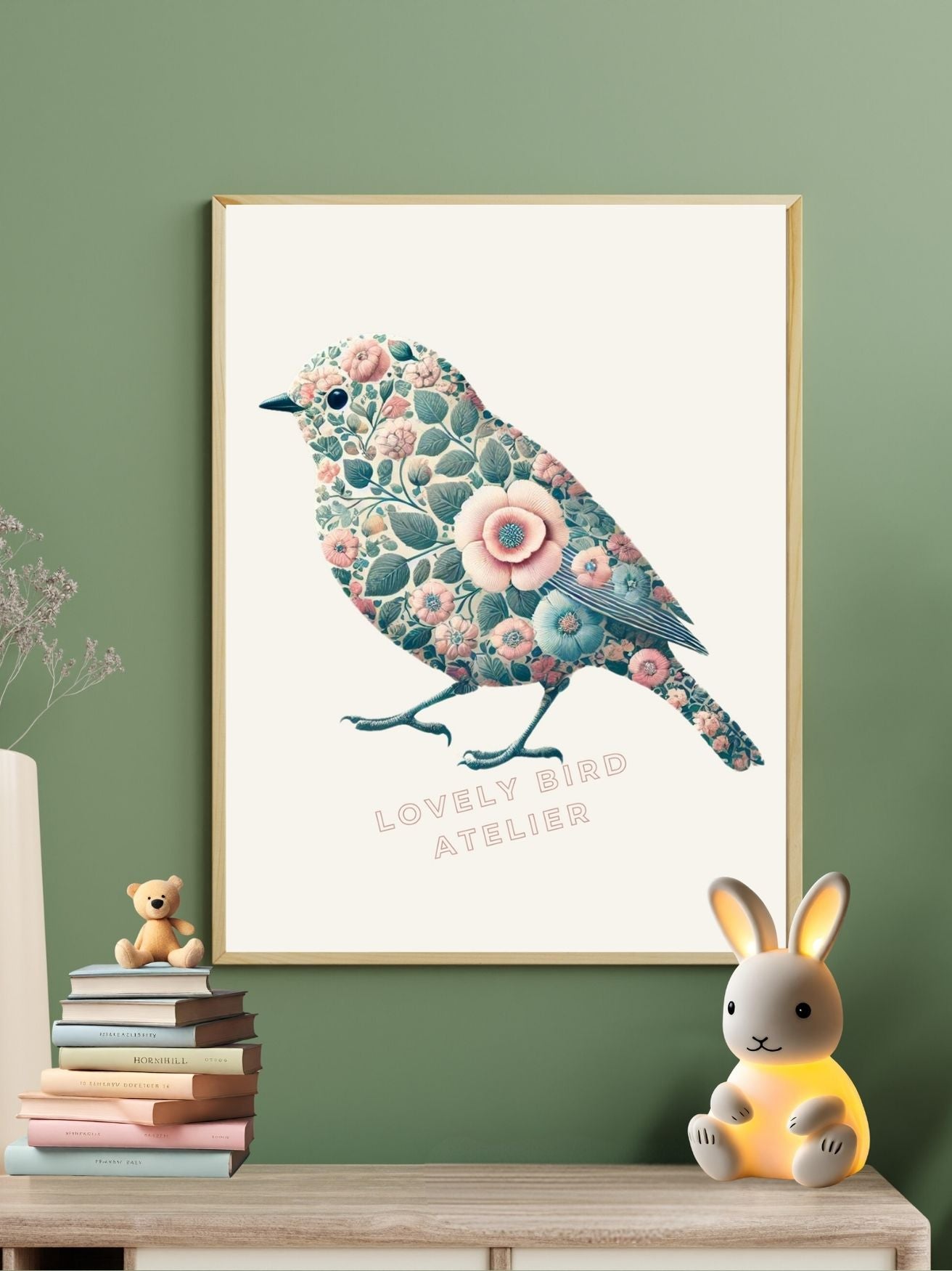 Affiche Oiseau & Motifs Floraux