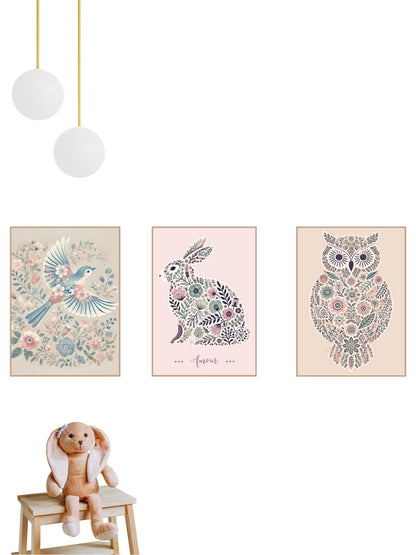 Affiche Hibou & Motifs Beiges