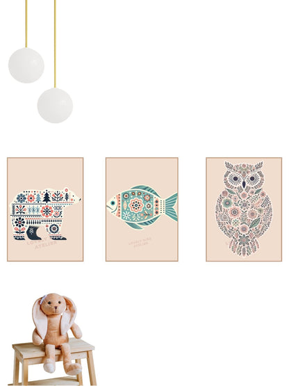 Affiche Hibou & Motifs Beiges