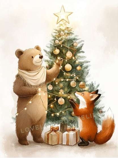 Affiche  Renard & Ours - Sapin de Noël