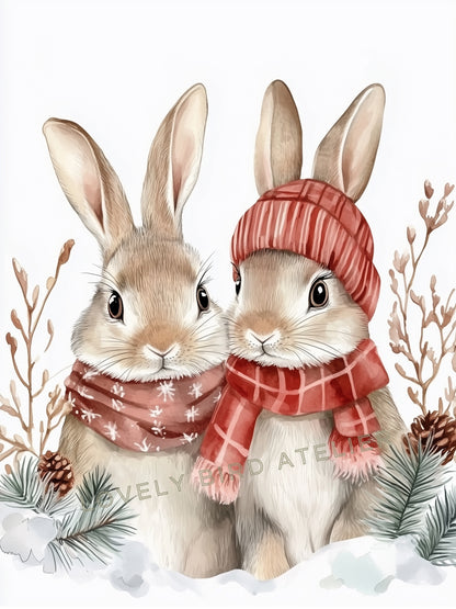 Affiche  Duo Lapins En Hiver