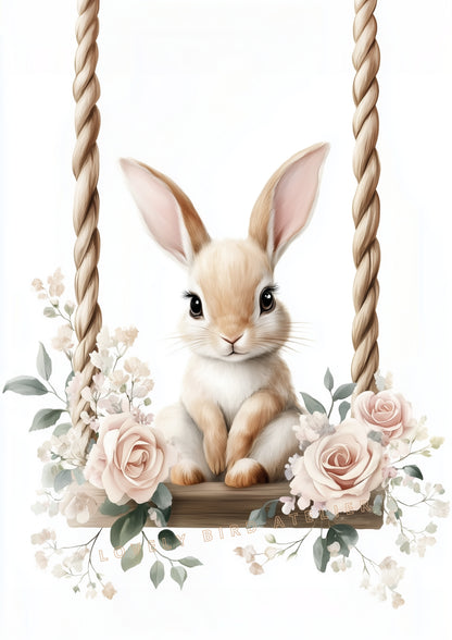 Affiche Lapin & Balancelle Fleurie