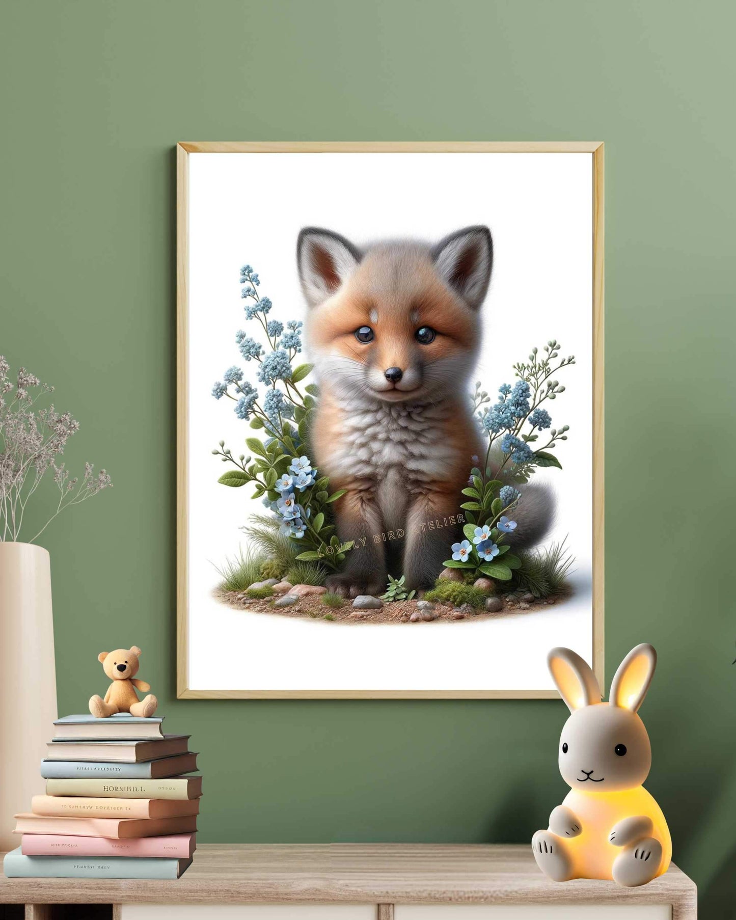 Affiche Renard & Fleurs Bleues