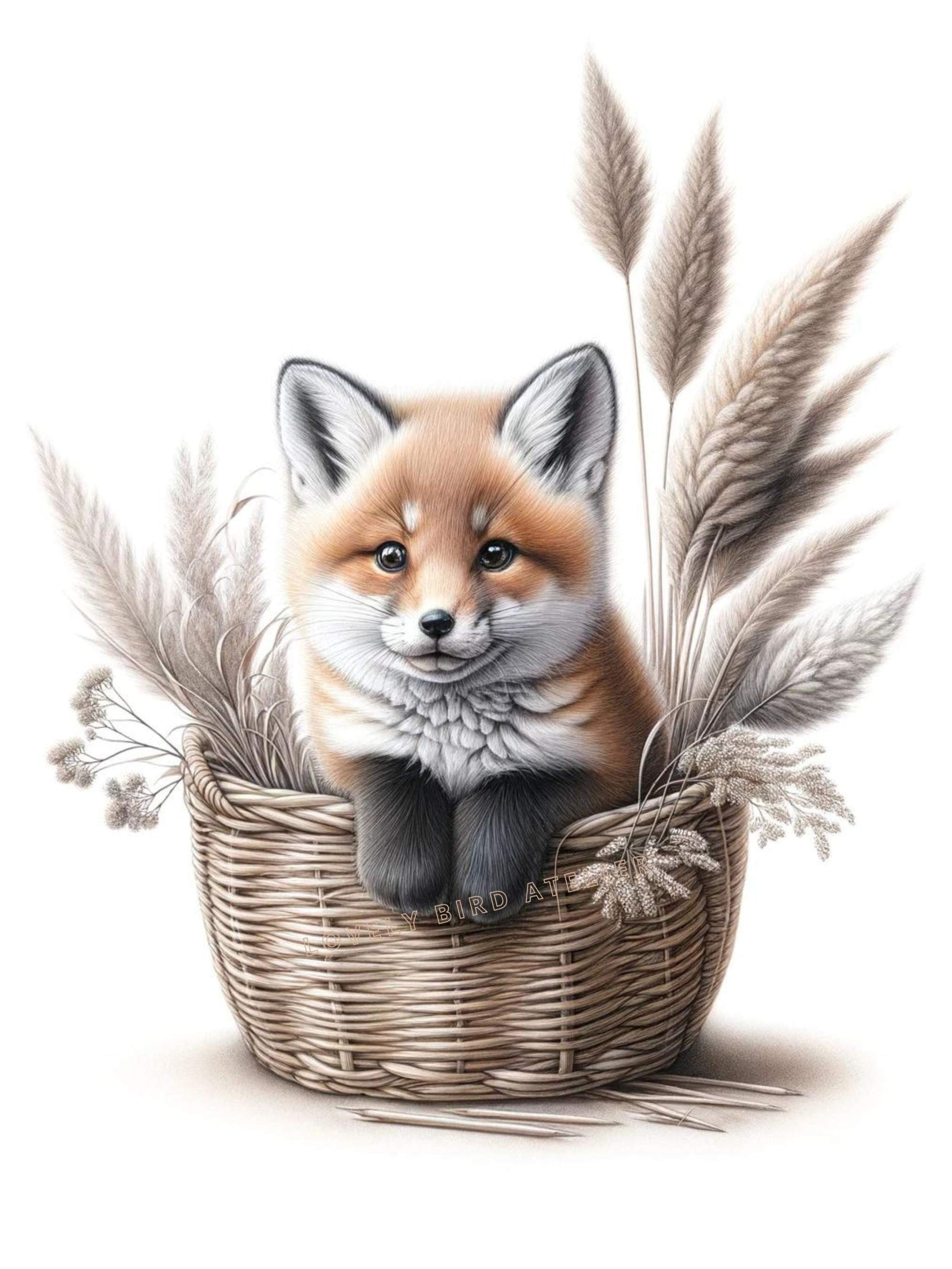 Affiche Renard & Panier Fleuri