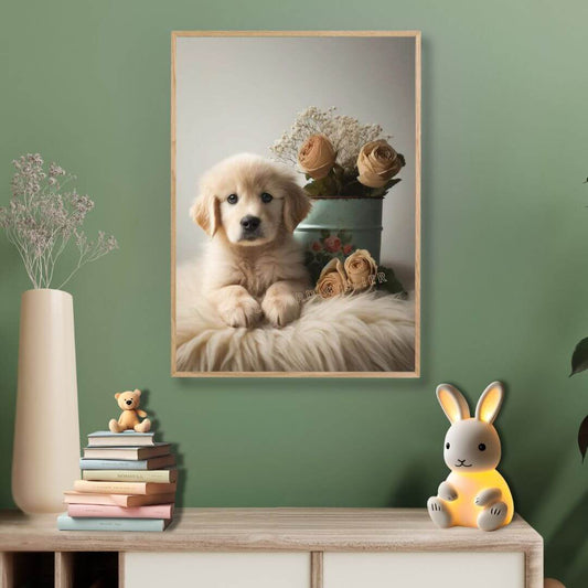 Affiche Chiot Mignon & Fleurs Séchées