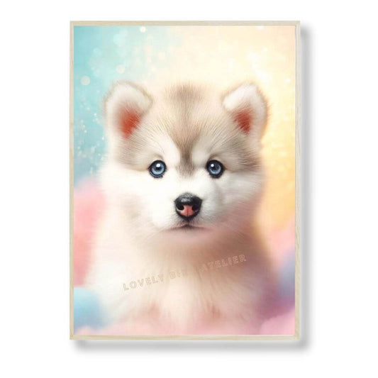 Affiche Bébé Husky Rainbow