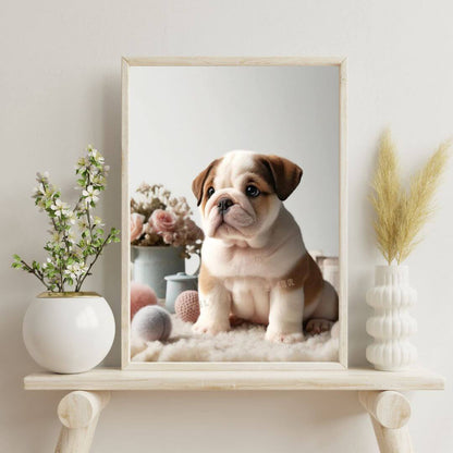 Affiche Bébé Bouledogue & Fleurs