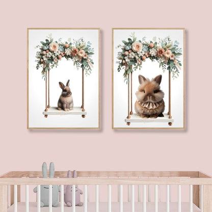 Affiche Lapin & Balançoire Fleurie