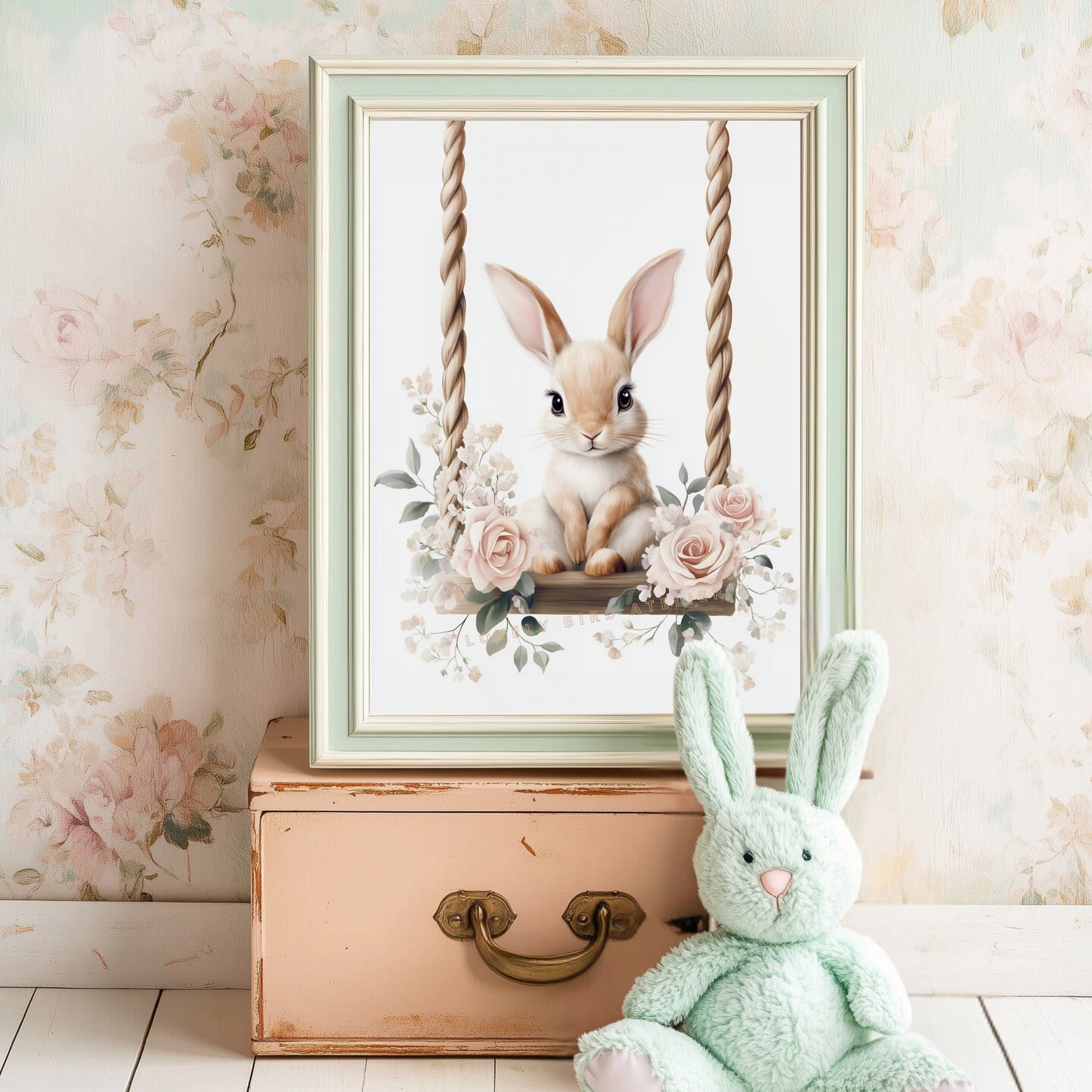 Affiche Lapin & Balancelle Fleurie