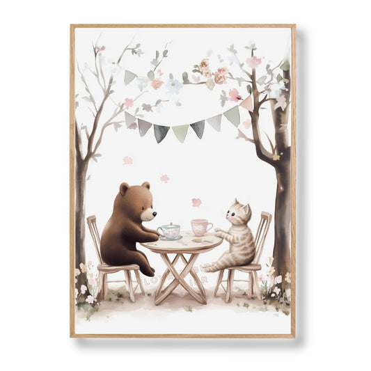 Affiche Ours & Chaton Tea Time