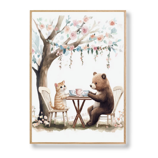 Affiche Ours & Chat Tea Time