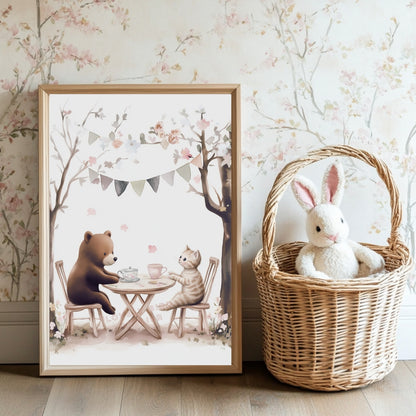 Affiche Ours & Chaton Tea Time