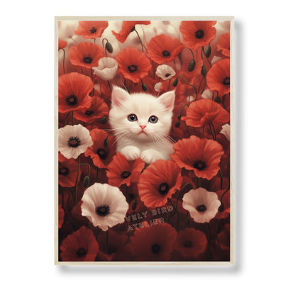 Affiche Chat &  Coquelicots