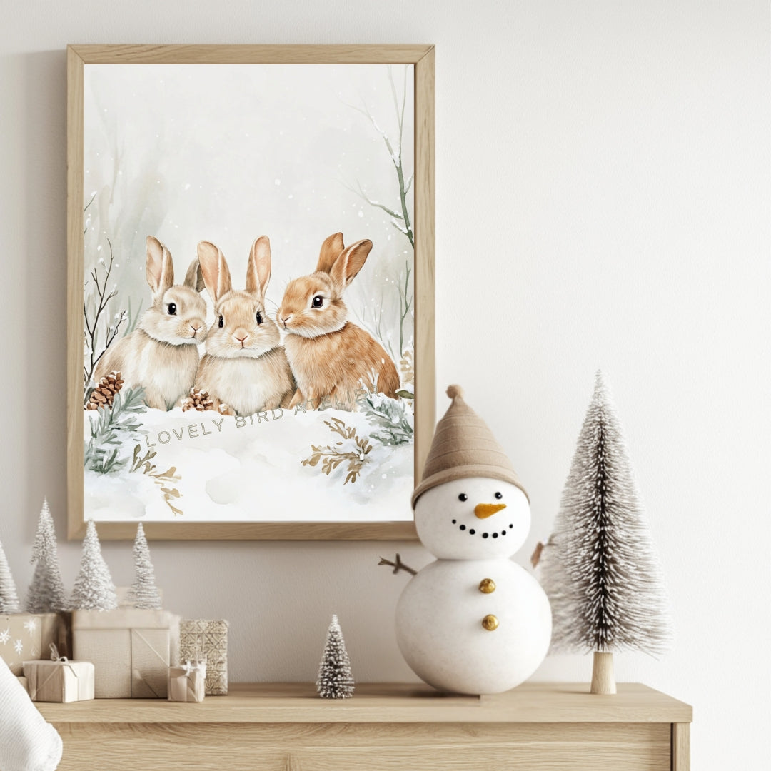 🎁 Affiche Trio Lapins & Neige (100% off)