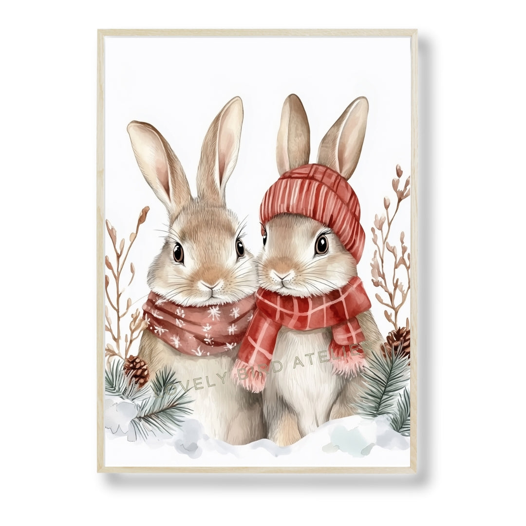 Affiche  Duo Lapins En Hiver