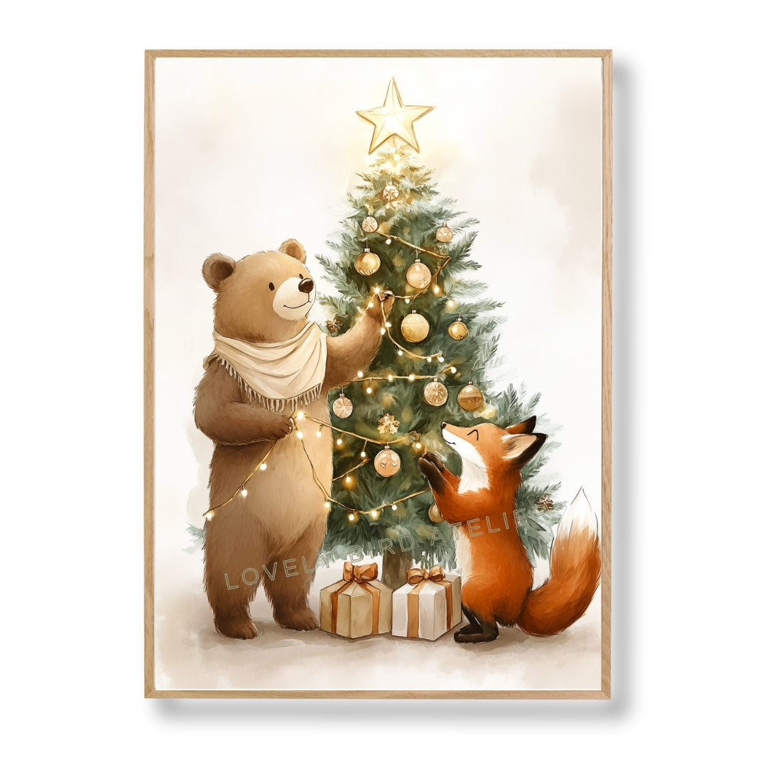 Affiche  Renard & Ours - Sapin de Noël