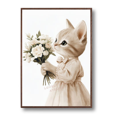 Affiche Chat &  Délicates Fleurs