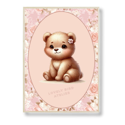 Affiche  Bébé Ours & Motif Fleurs