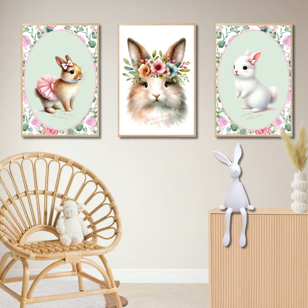 Affiche Lapin Tutu & Motif Fleuri