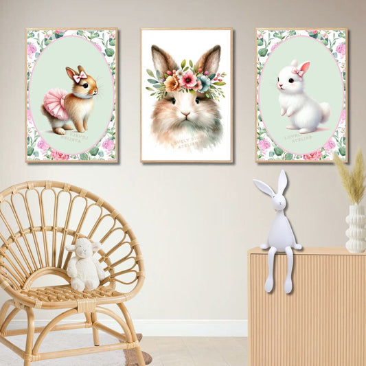 Affiche Lapin & Motif Fleuri