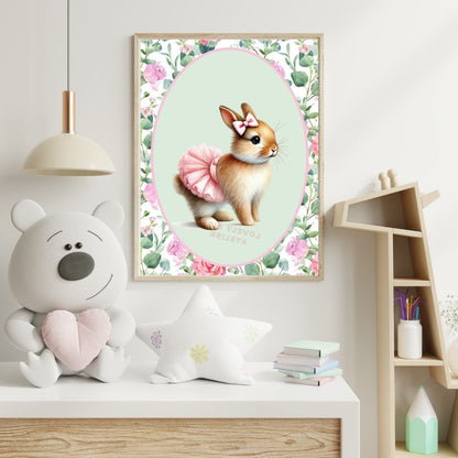 Affiche Lapin Tutu & Motif Fleuri