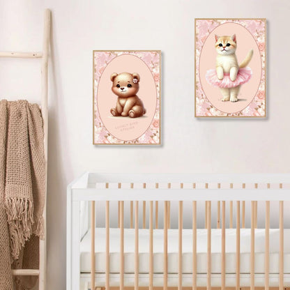 Affiche  Bébé Ours & Motif Fleurs