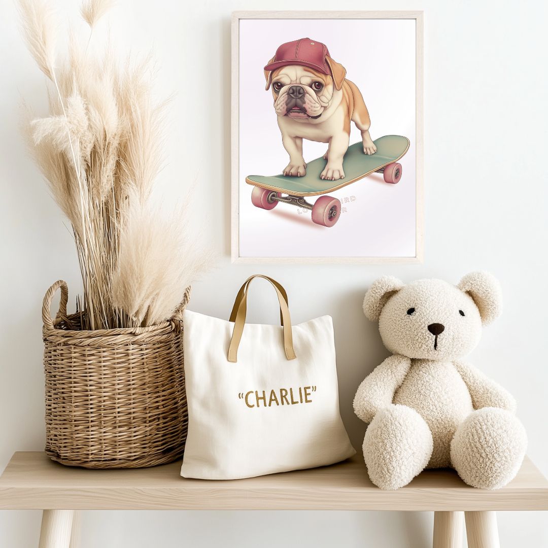 Affiche Bouledogue & Skateboard