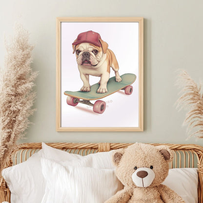 Affiche Bouledogue & Skateboard