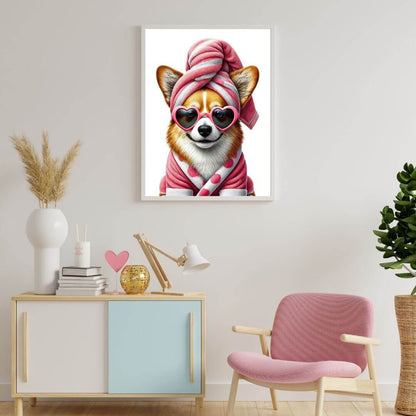 Affiche de chien Corgi en lunettes de soleil, décoration murale pour chambre d'enfant, idéale pour bébé, style moderne et coloré.