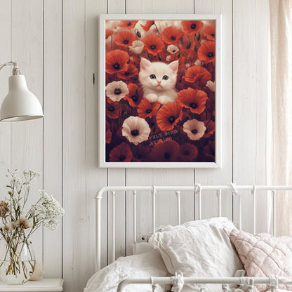 Affiche Chat &  Coquelicots