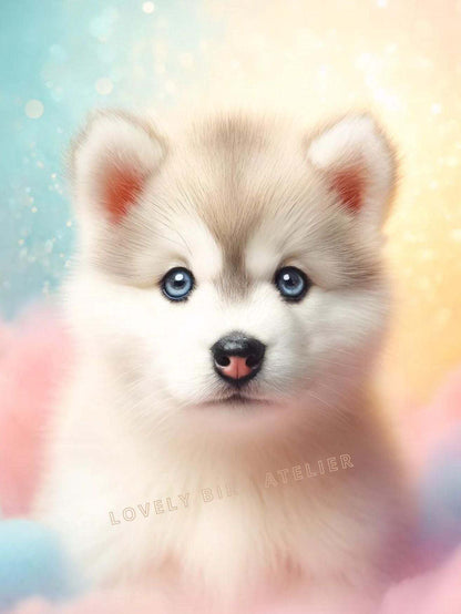 Affiche Bébé Husky Rainbow