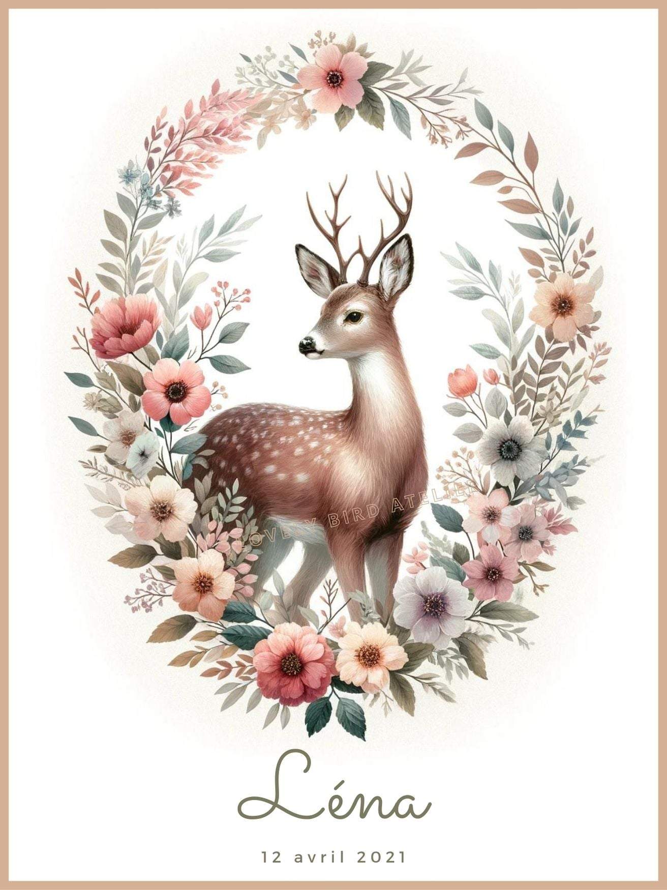 Tableau Biche  & Flore