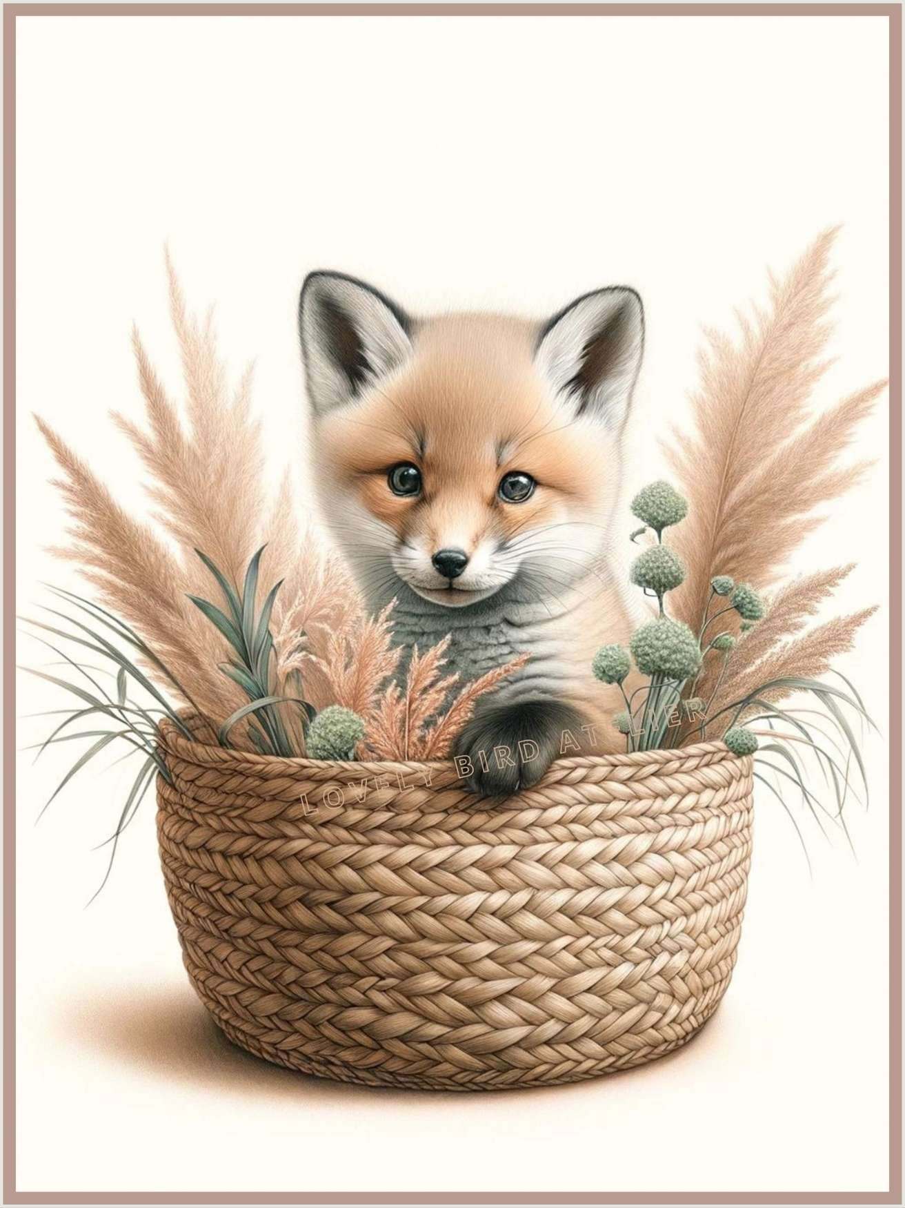 Tableau Petit Renard & Panier Fleuri