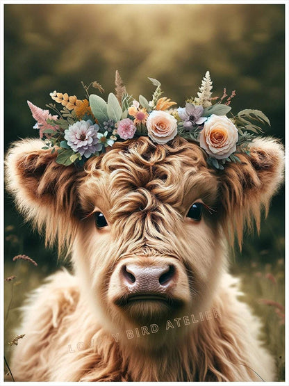 Affiche Vache avec Couronne de Fleurs