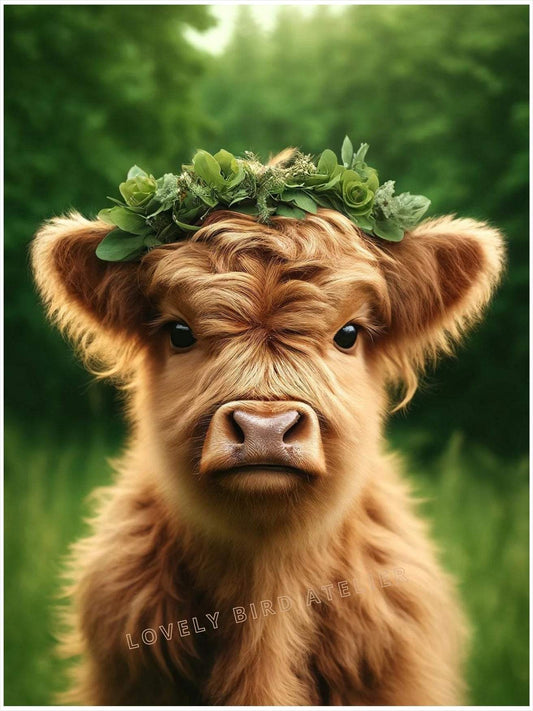 Affiche Vache avec Couronne Végétale