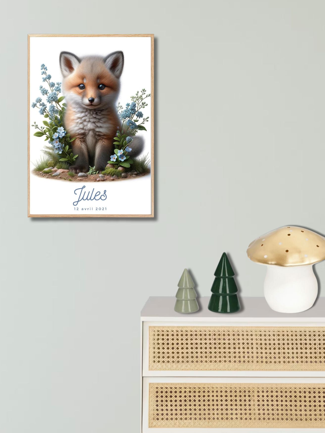 Affiche Renard & Fleurs Bleues